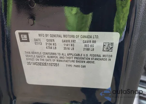 2014 Chevrolet Impala Limited Ltz z USA, uszkodzony, nr VIN 2G1WC5E32E1107251